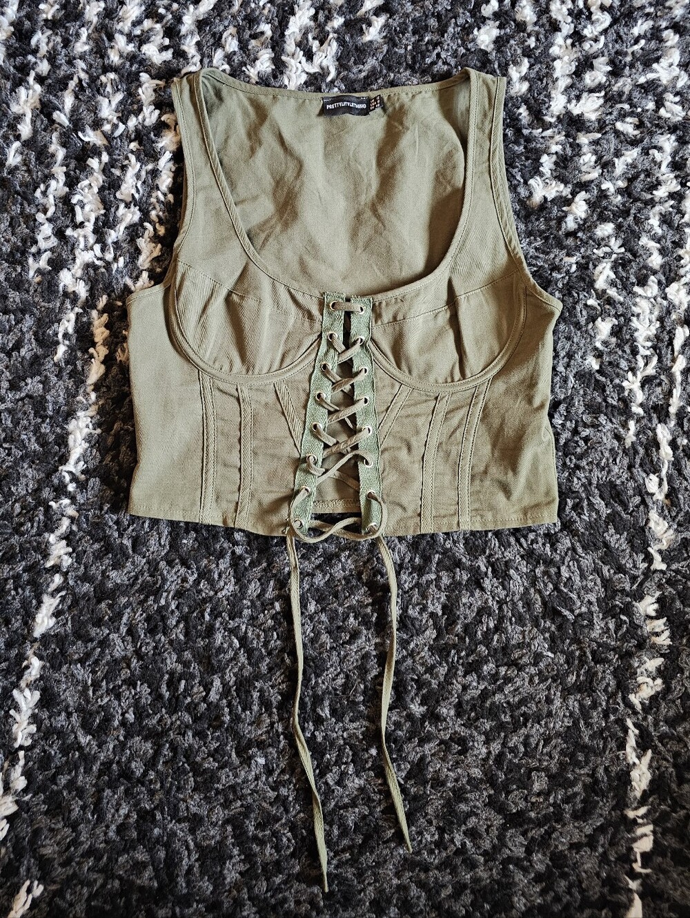 Pretty Little Thing Olive Green Lace-Up Corset Crop Tank